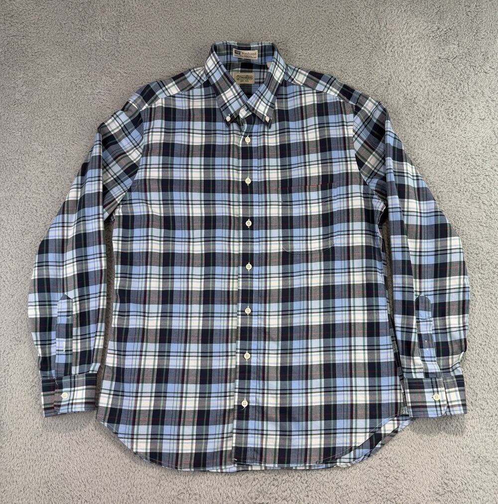 Gitman Bros Shirt Mens Large Blue Kashmyl Gingham Check Made in USA Button Down